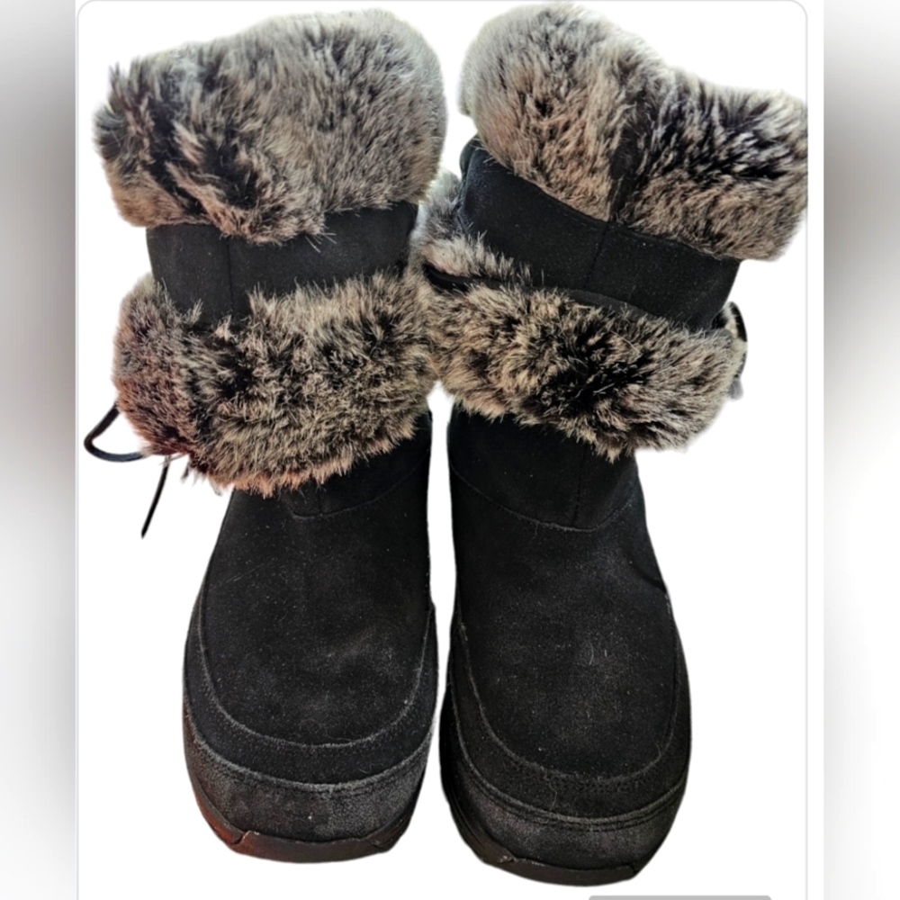 Skechers Discontined Shape Ups Faux Fur Lined Blk LeatherWinter Boots Sz 10